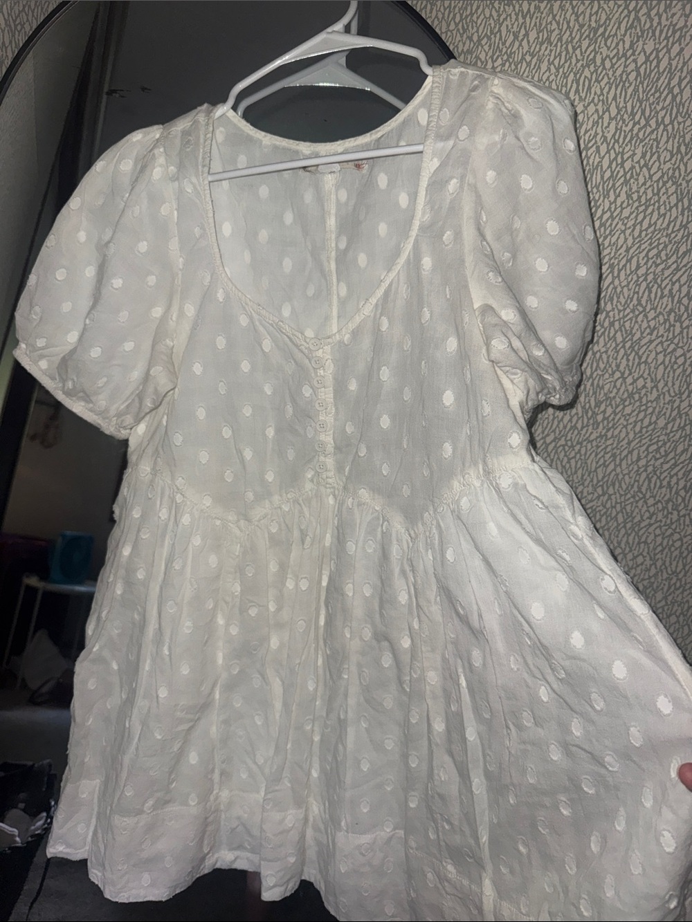 Urban Outfitters White Eyelet Puff Sleeve Babydoll Top